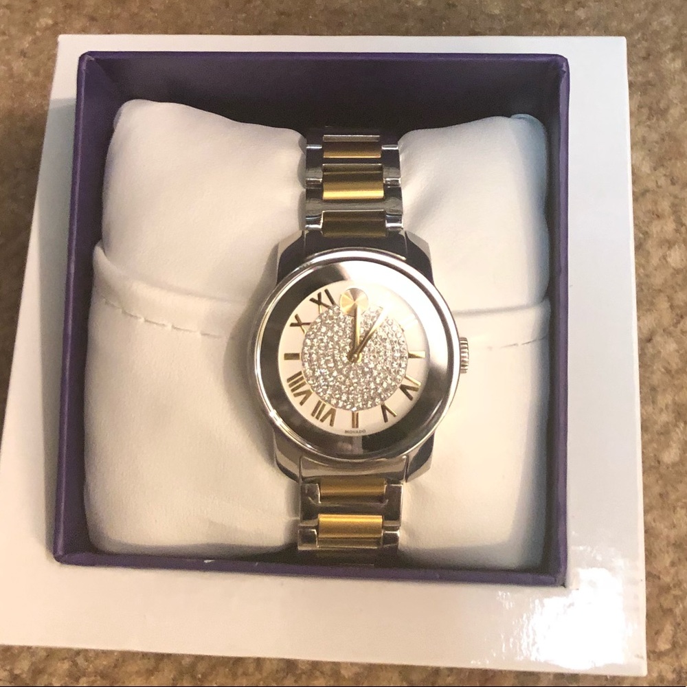 Movado Bold Crystal Ladies Two Tone Bracelet Watch